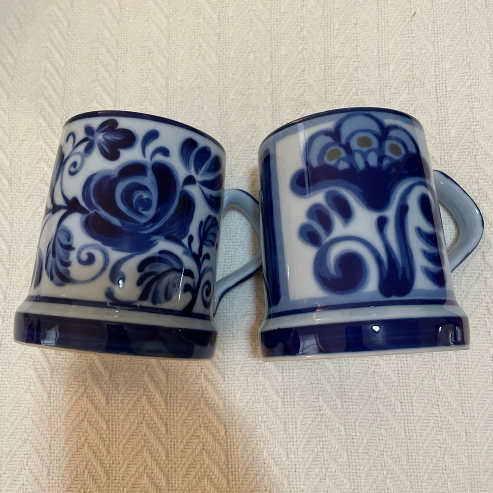 MCM CJ Peterson Blue and White Floral Mugs